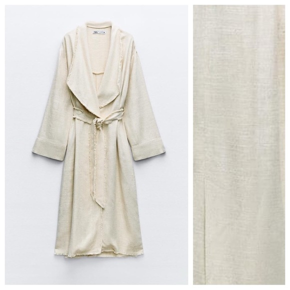 Zara Jackets & Blazers - NWT. Zara Cream Viscose/Linen Blend Frayed Rustic Trench. Size M-L.